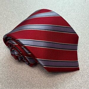Nautica 100% Silk Striped Repp Tie Burgundy and Blue
